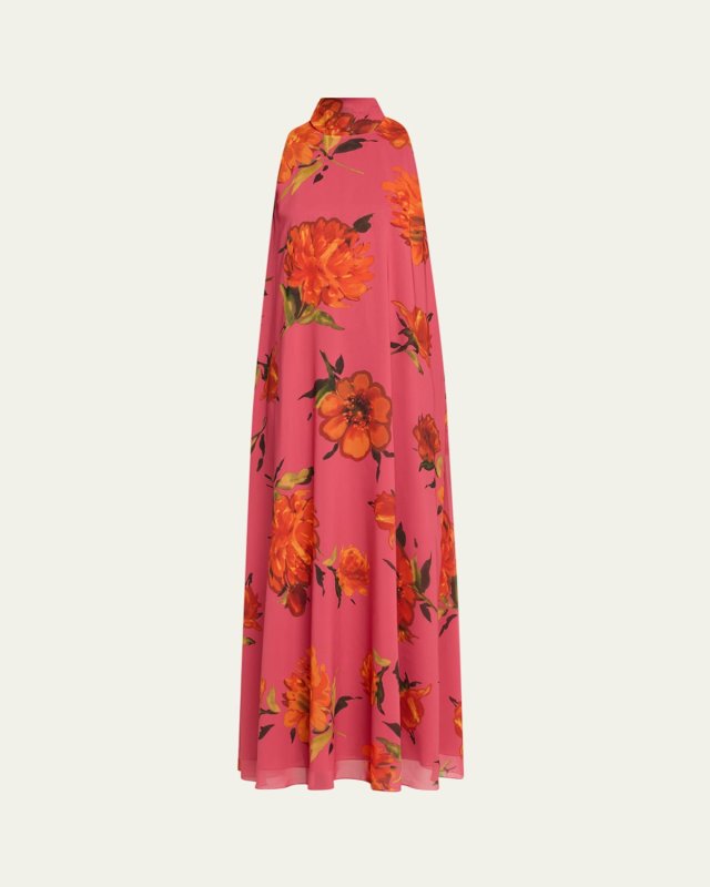 Floral Sleeveless Tie-Neck Maxi Dress
